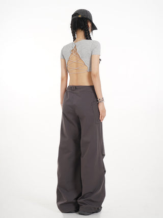 Backless straight shoulder short-sleeved T-shirt