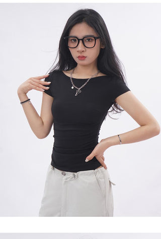 Backless short-sleeved slim top