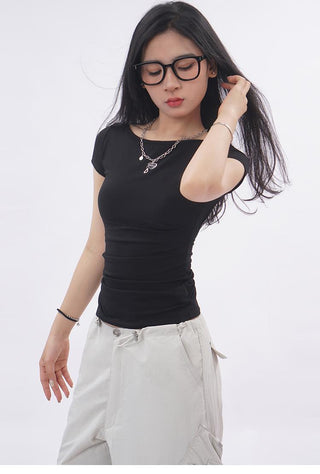 Backless short-sleeved slim top