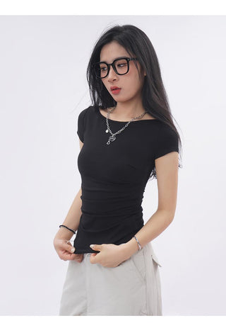 Backless short-sleeved slim top