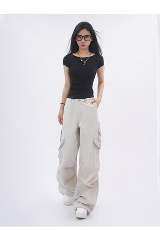 Backless short-sleeved slim top