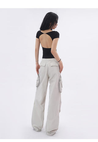 Backless short-sleeved slim top
