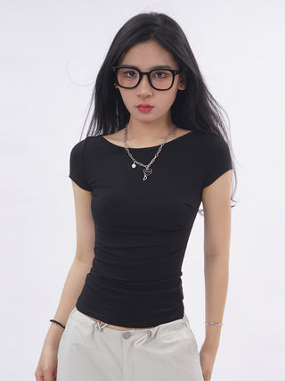 Backless short-sleeved slim top