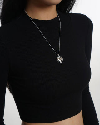 Crop stand collar black long-sleeved T-shirt