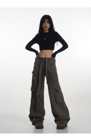 Crop stand collar black long-sleeved T-shirt