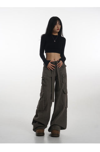 Crop stand collar black long-sleeved T-shirt