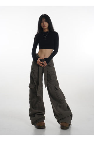 Crop stand collar black long-sleeved T-shirt