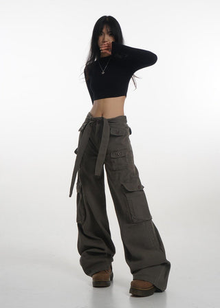 Crop stand collar black long-sleeved T-shirt