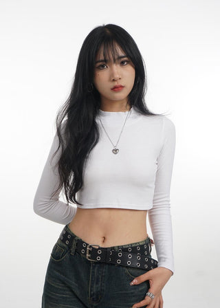 Crop stand collar black long-sleeved T-shirt