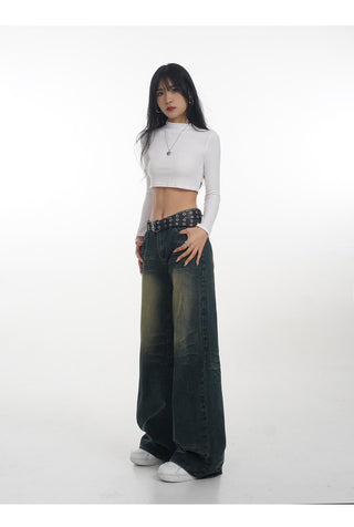 Crop stand collar black long-sleeved T-shirt