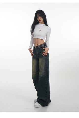 Crop stand collar black long-sleeved T-shirt