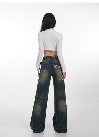 Crop stand collar black long-sleeved T-shirt