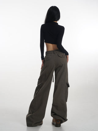 Crop stand collar black long-sleeved T-shirt