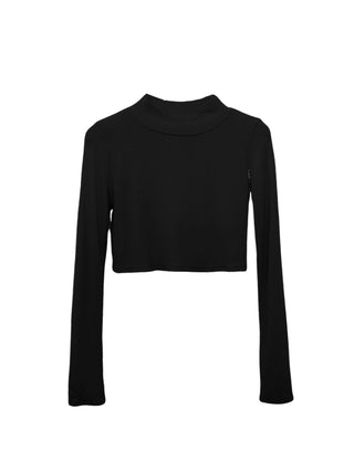Crop stand collar black long-sleeved T-shirt