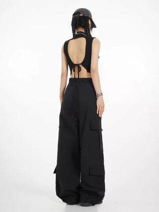 Half turtleneck backless vest