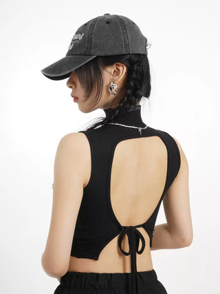 Half turtleneck backless vest