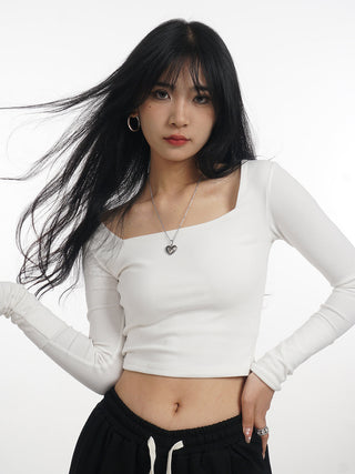 Double layer square collar T-shirt