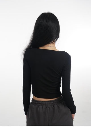 Double layer square collar T-shirt