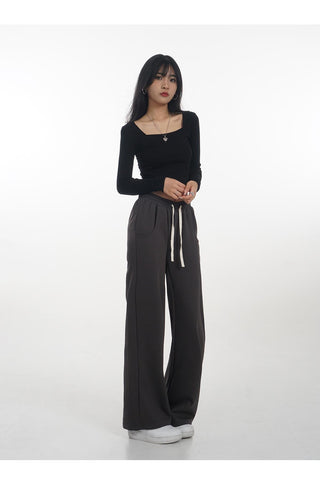 Double layer square collar T-shirt