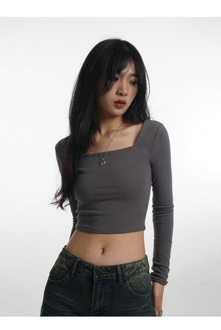 Double layer square collar T-shirt