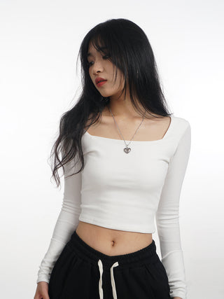Double layer square collar T-shirt