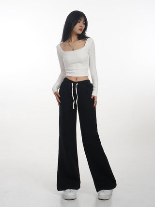 Double layer square collar T-shirt