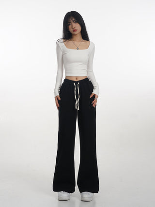 Double layer square collar T-shirt