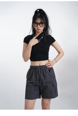 Half turtleneck backless short sleeve T-shirt