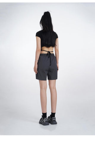 Half turtleneck backless short sleeve T-shirt