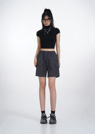 Half turtleneck backless short sleeve T-shirt