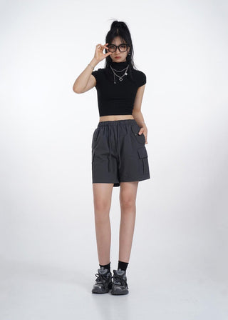 Half turtleneck backless short sleeve T-shirt