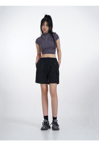 Half turtleneck backless short sleeve T-shirt