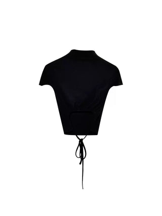 Half turtleneck backless short sleeve T-shirt