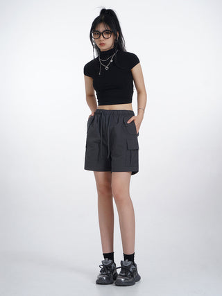 Half turtleneck backless short sleeve T-shirt