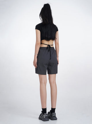 Half turtleneck backless short sleeve T-shirt
