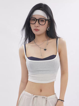 Contrast color layered camisole two-piece set