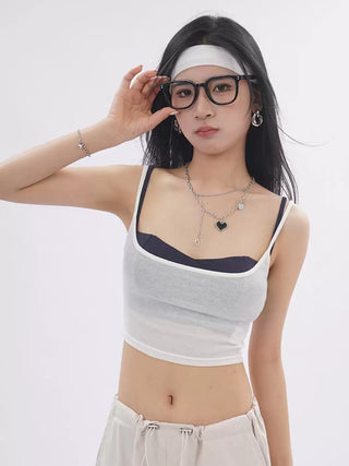 Contrast color layered camisole two-piece set