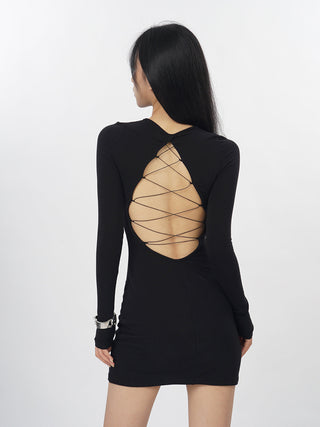 Black backless slim fit dress