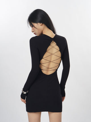 Black backless slim fit dress
