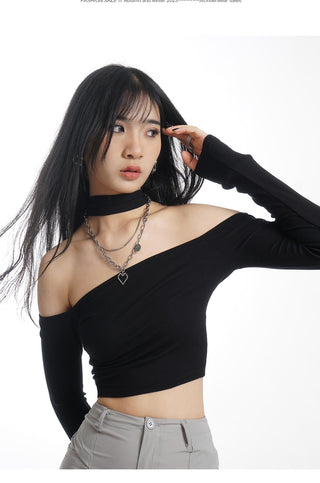 One shoulder halter neck top