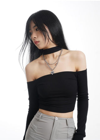 One shoulder halter neck top
