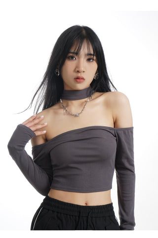 One shoulder halter neck top