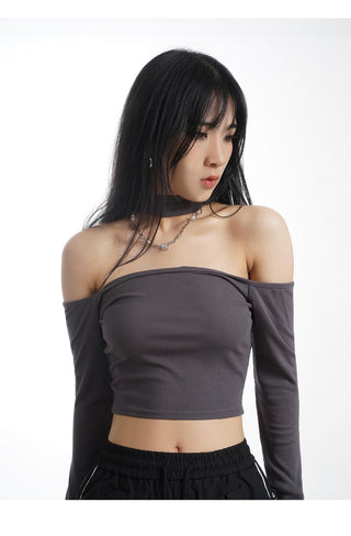 One shoulder halter neck top
