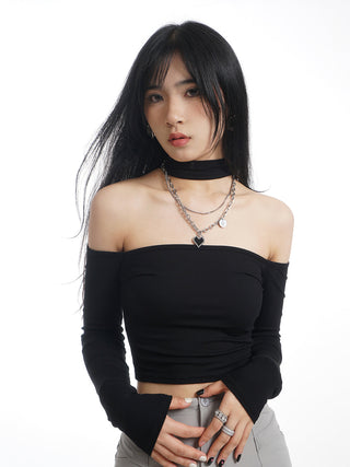 One shoulder halter neck top