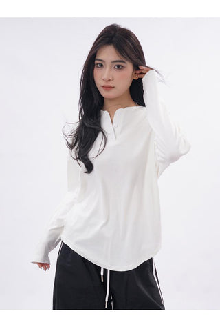 Drop shoulder white long sleeve T-shirt