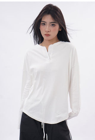 Drop shoulder white long sleeve T-shirt