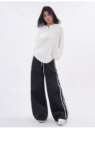 Drop shoulder white long sleeve T-shirt