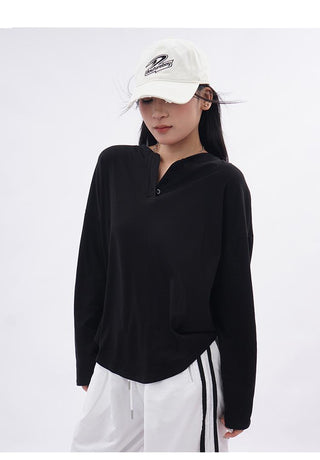 Drop shoulder white long sleeve T-shirt