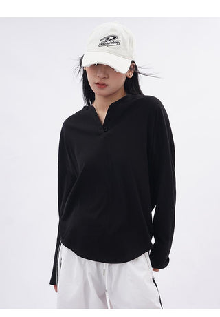 Drop shoulder white long sleeve T-shirt