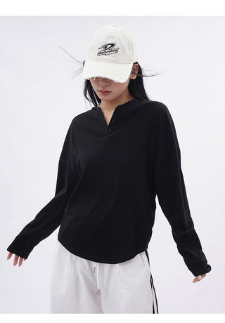 Drop shoulder white long sleeve T-shirt
